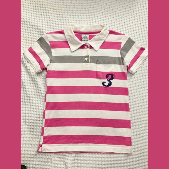 Adidas polo shirt pink striped - Picture 1 of 6